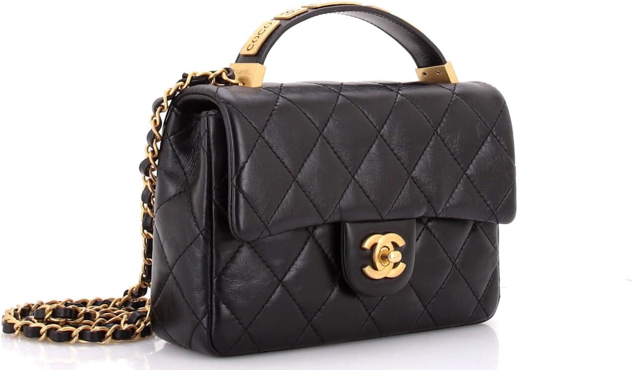 Chanel, Coco CC Plaques Top Handle Flap Bag Quilted Lambskin Mini, Black