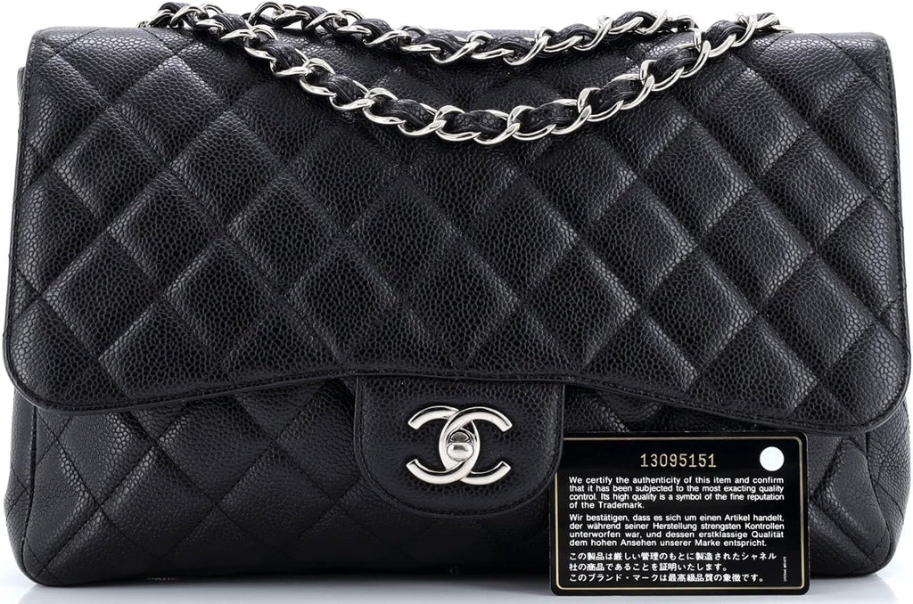 Chanel, Classic Single Flap Bag Quilted Caviar Jumbo, Black