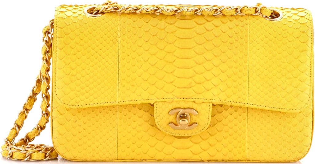 Chanel, Classic Double Flap Bag Python Medium, Yellow