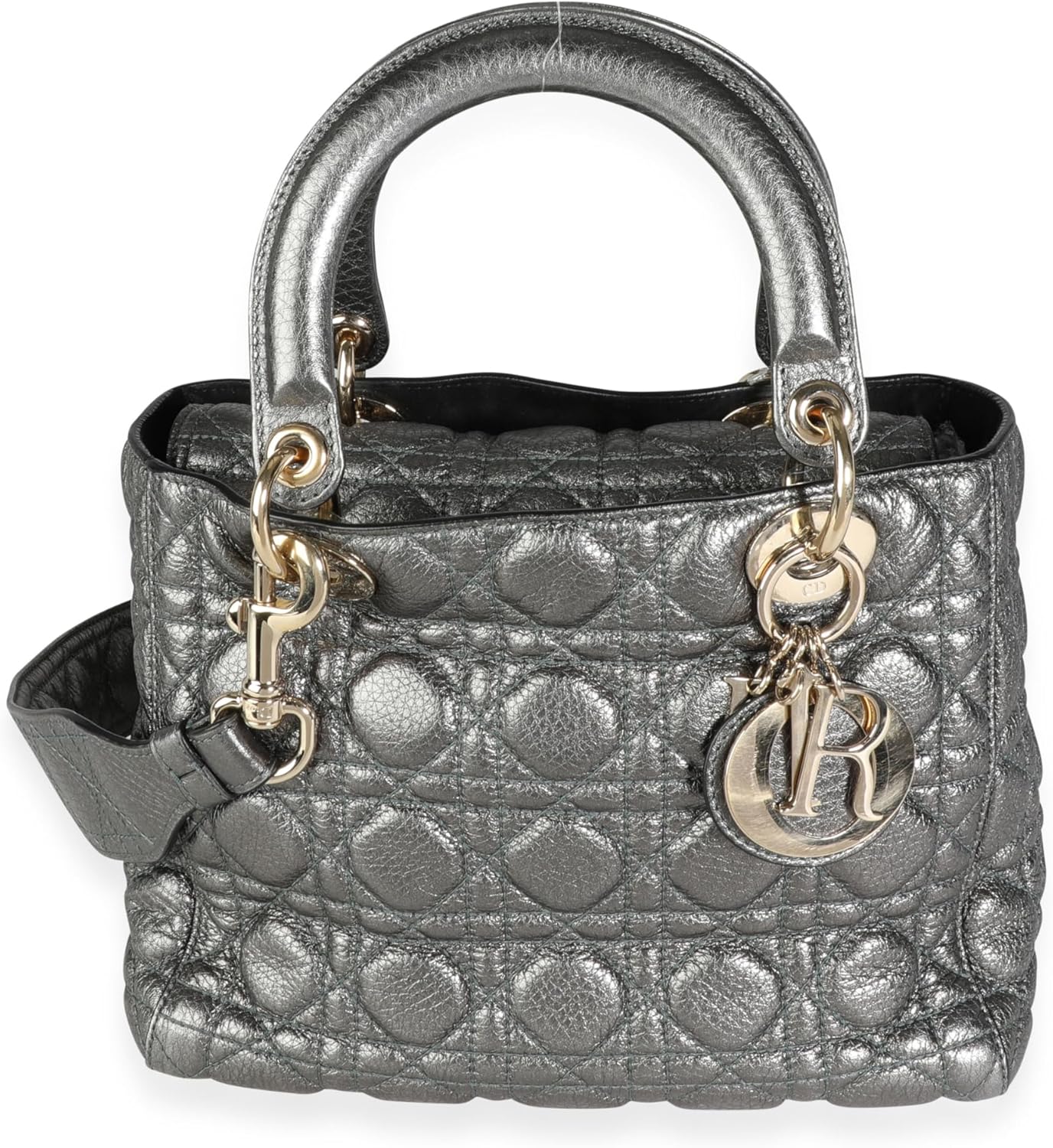 Dior, Metallic Silver Supple Cannage Leather Medium Lady Dior Tote, Green