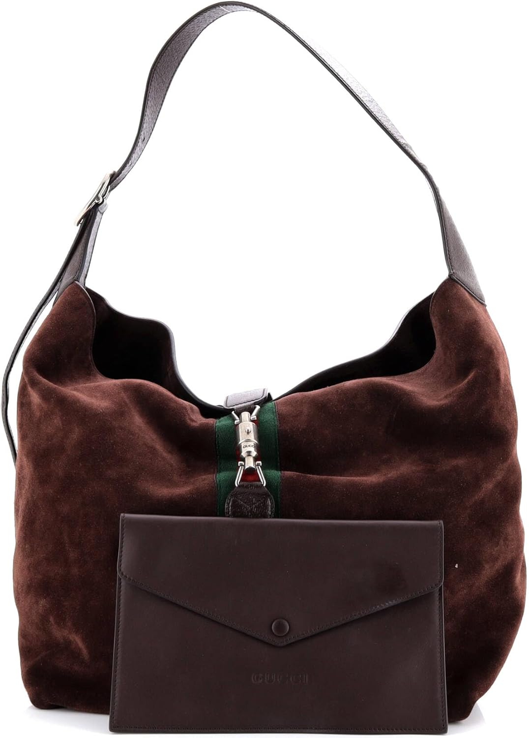 Gucci, Web Jackie 1961 Soft Shoulder Bag Suede Medium, Brown