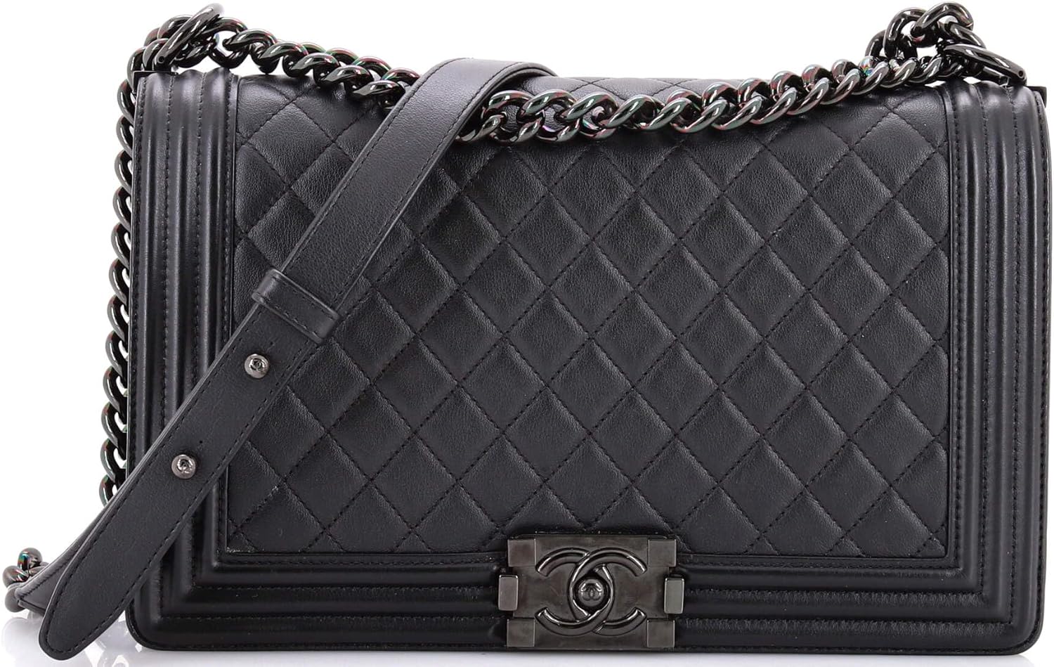 Chanel, So Black Boy Flap Bag Quilted Lambskin New Medium, Black