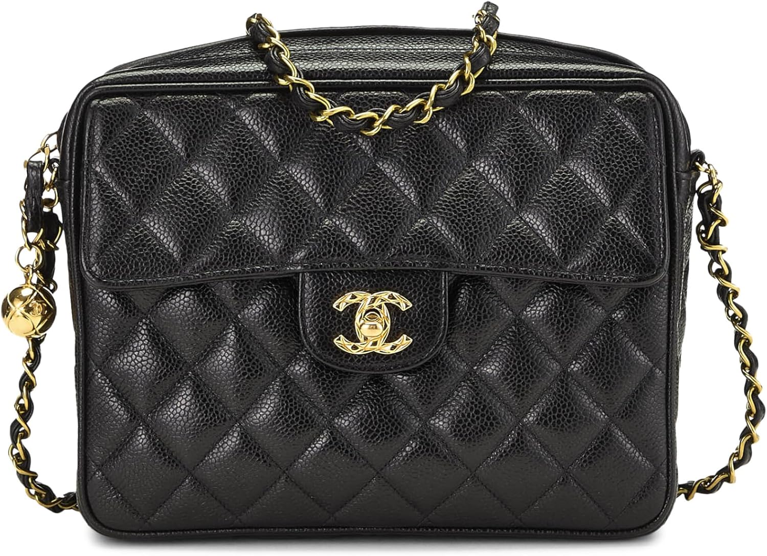 Chanel, Black Quilted Caviar Pocket Camera Bag Medium, Black