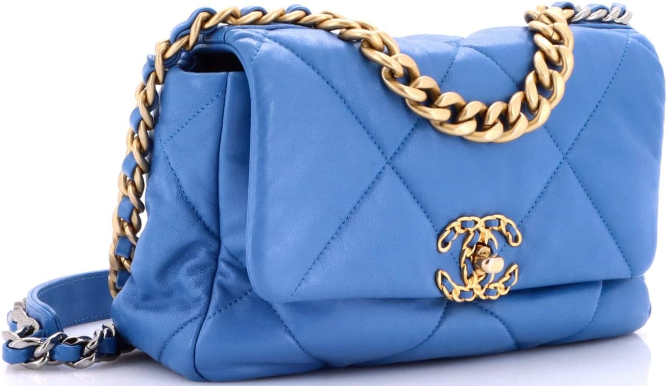Chanel, 19 Flap Bag Quilted Leather Medium, Blue