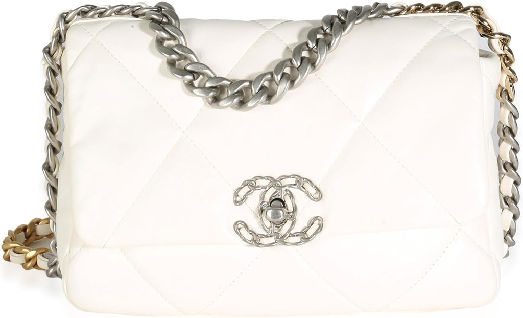 Chanel, White Quilted Lambskin Small 19 Flap Bag, White