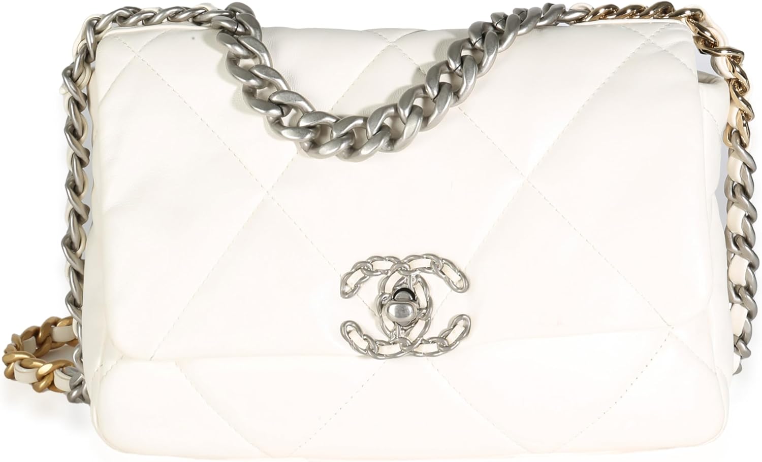 Chanel, White Quilted Lambskin Small 19 Flap Bag, White