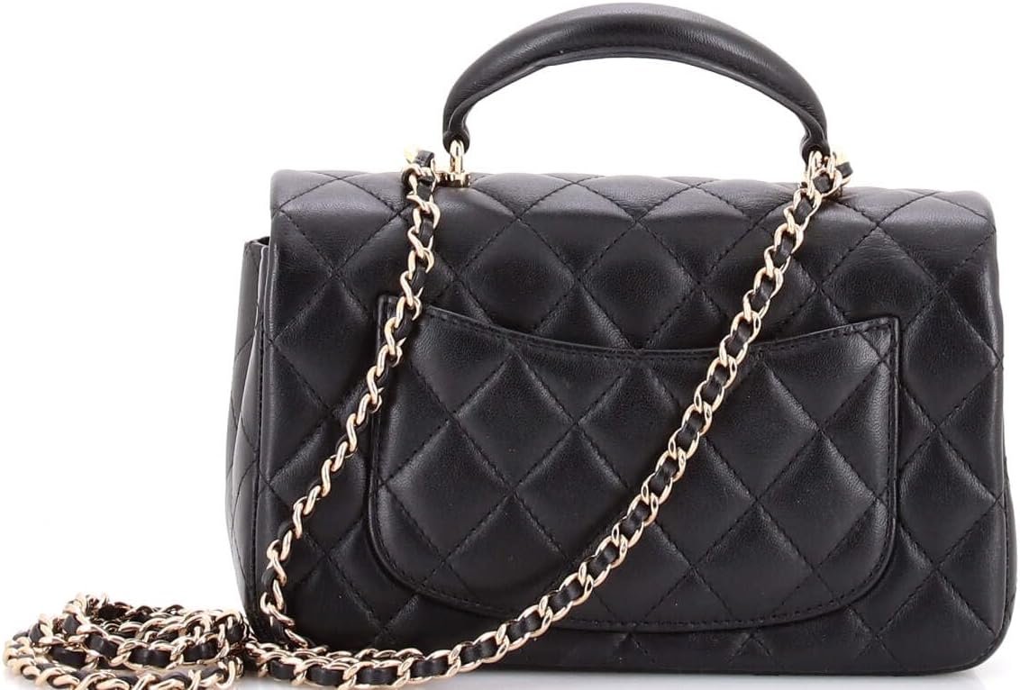 Chanel, Classic Single Flap Top Handle Bag Quilted Lambskin Mini, Black