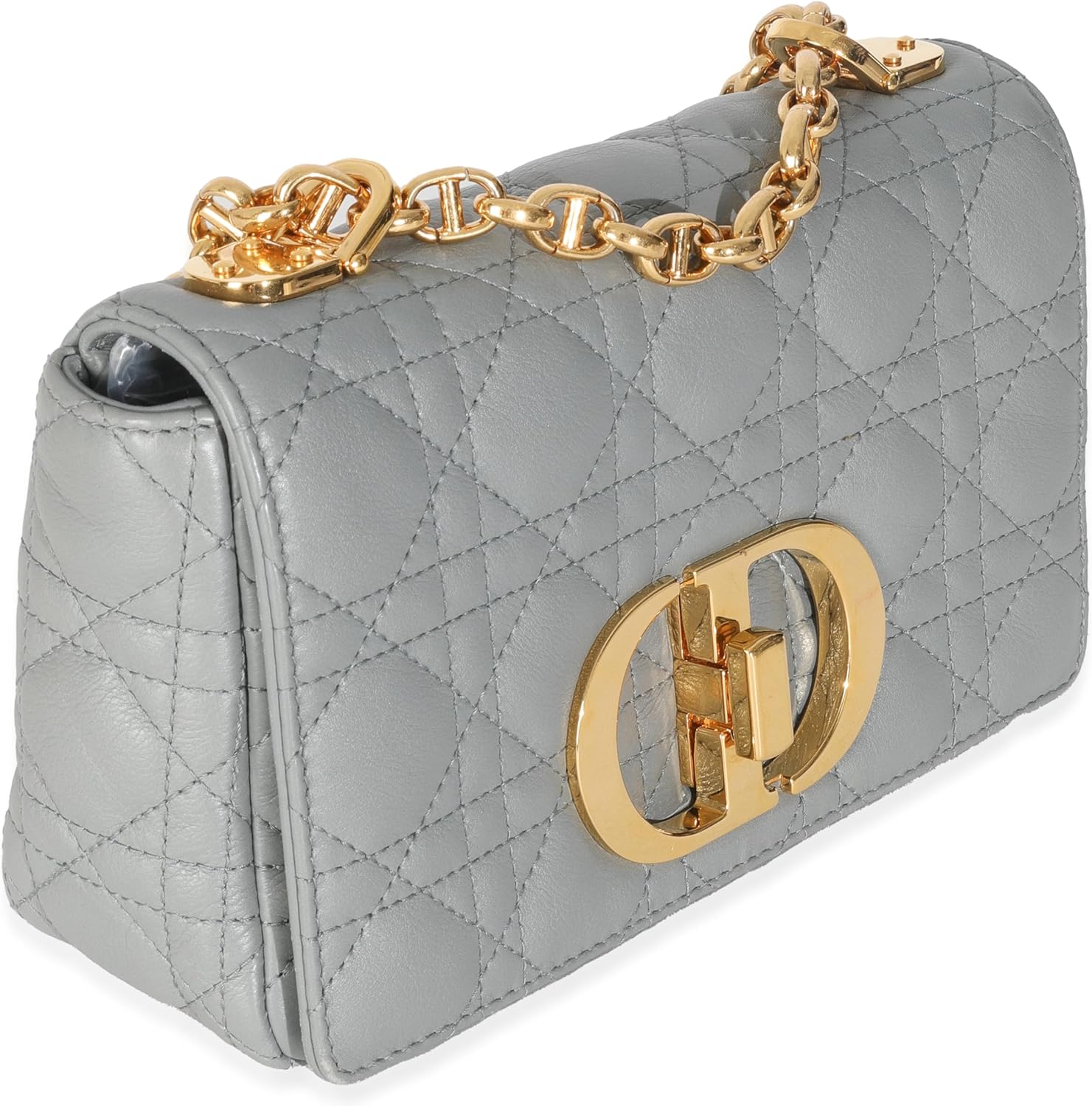 Dior, Blue Supple Calfskin Small Caro Chain Bag, Blue, Gray