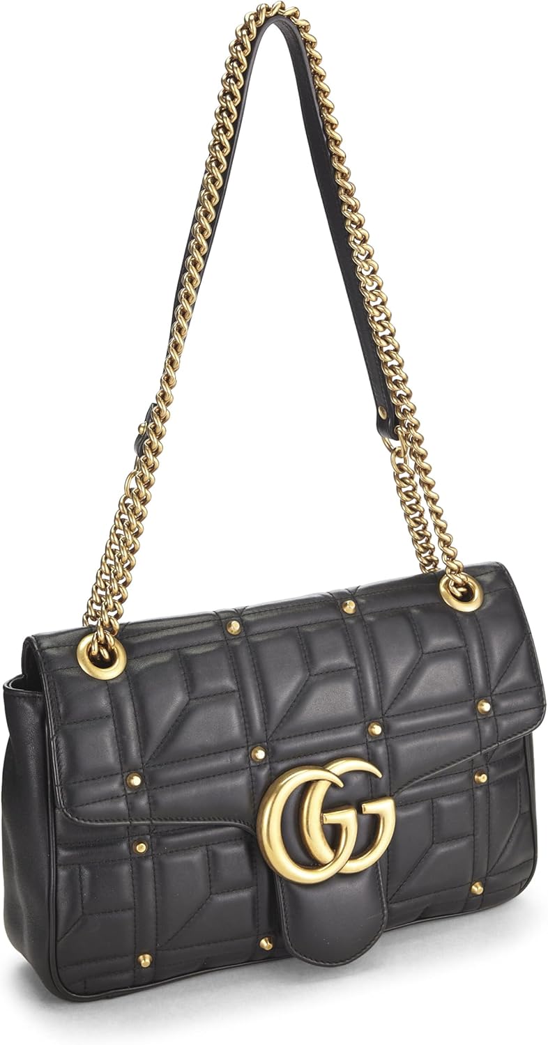 Gucci, Black Studded Leather GG Marmont Shoulder Bag, Black