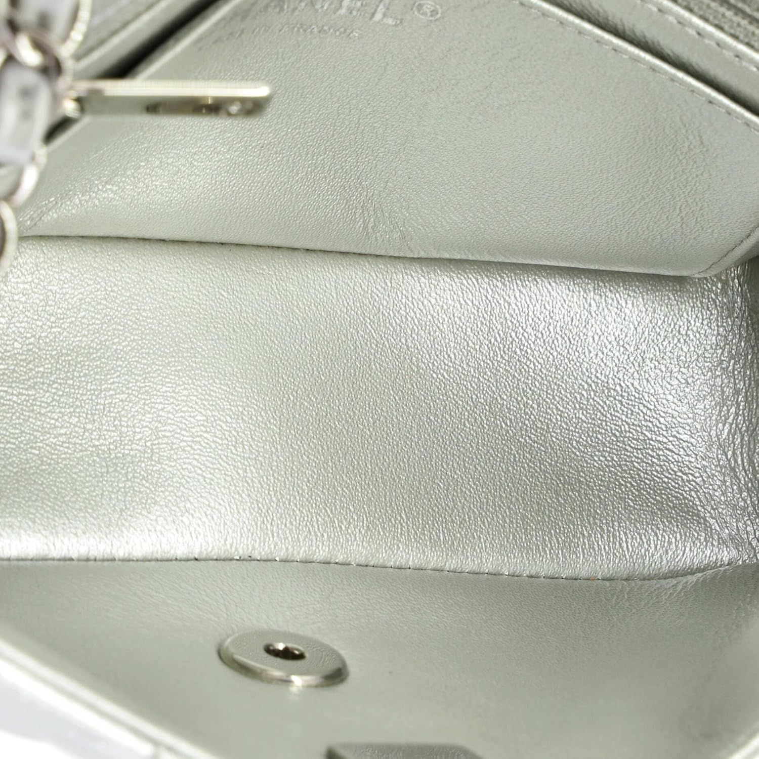 Chanel, Classic Single Flap Bag Quilted Metallic Lambskin Mini, Silver