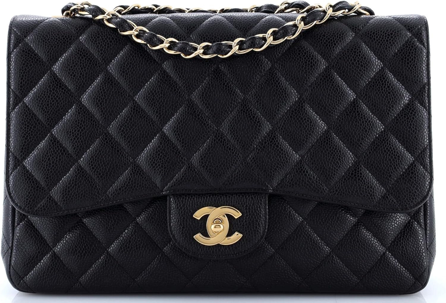 Chanel, Classic Single Flap Bag Quilted Caviar Jumbo, Black
