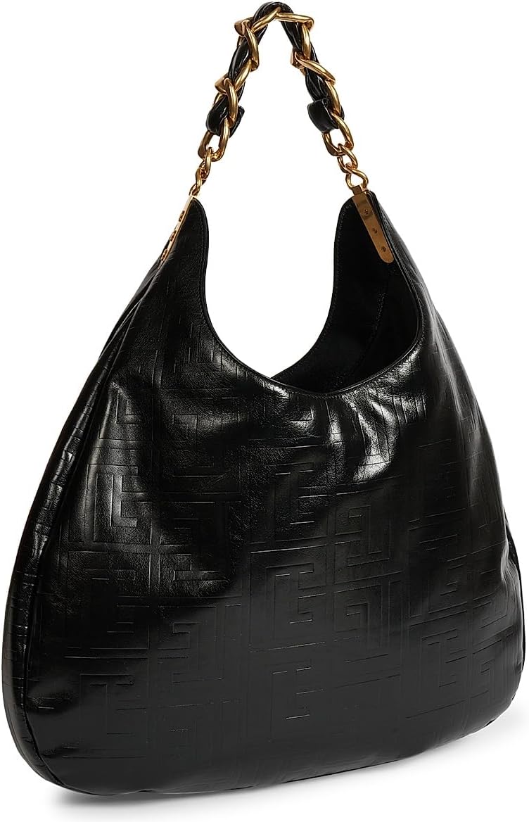 Balmain, 1945 Soft Cabas Embossed Leather Hobo Bag, Noir