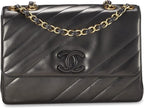 Chanel, Black Diagonal Lambskin Flap Jumbo, Black