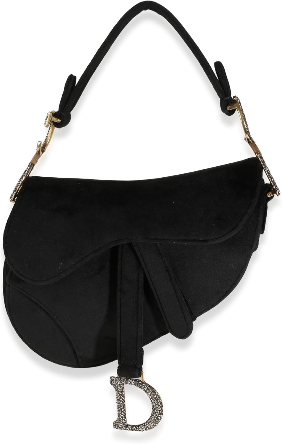Dior, Black Velvet Crystal Mini Saddle Bag, Black