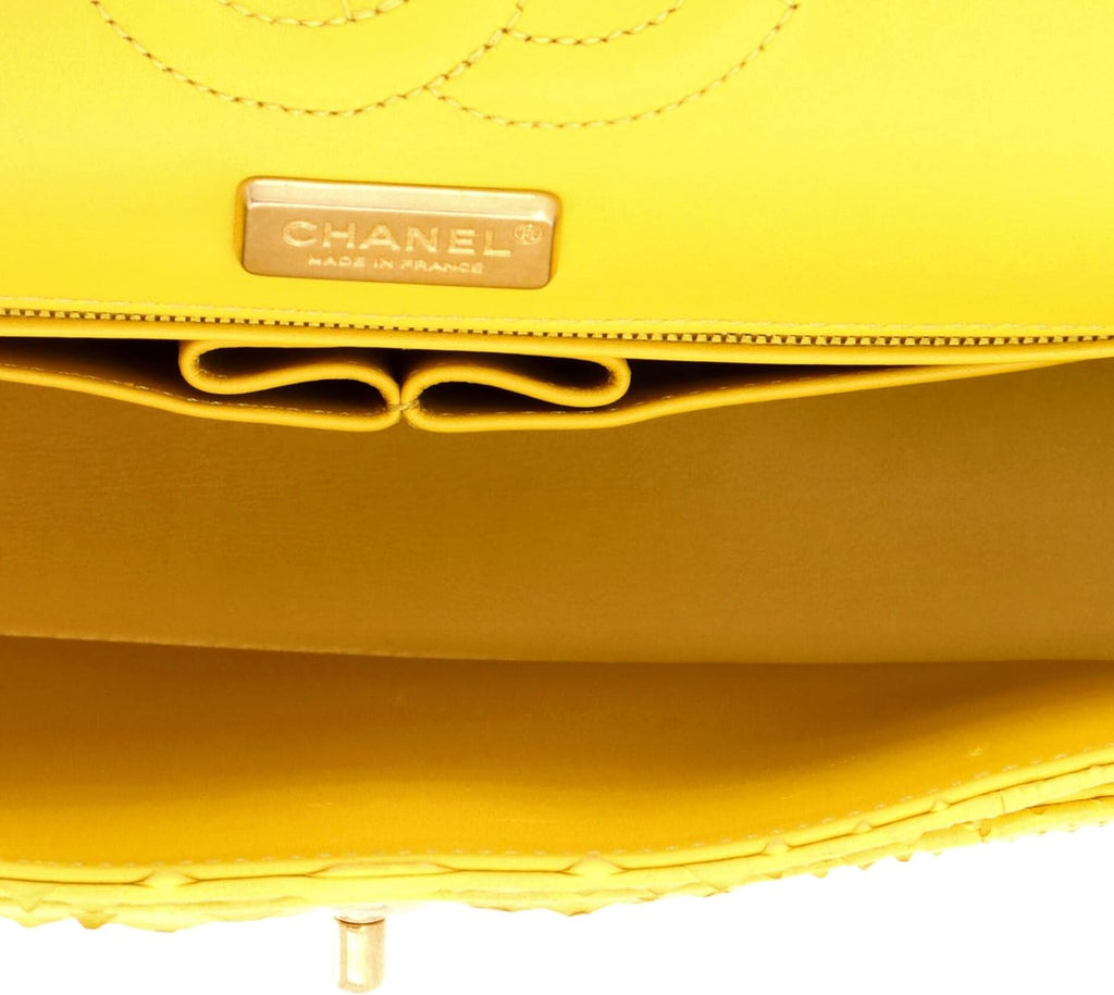 Chanel, Classic Double Flap Bag Python Medium, Yellow