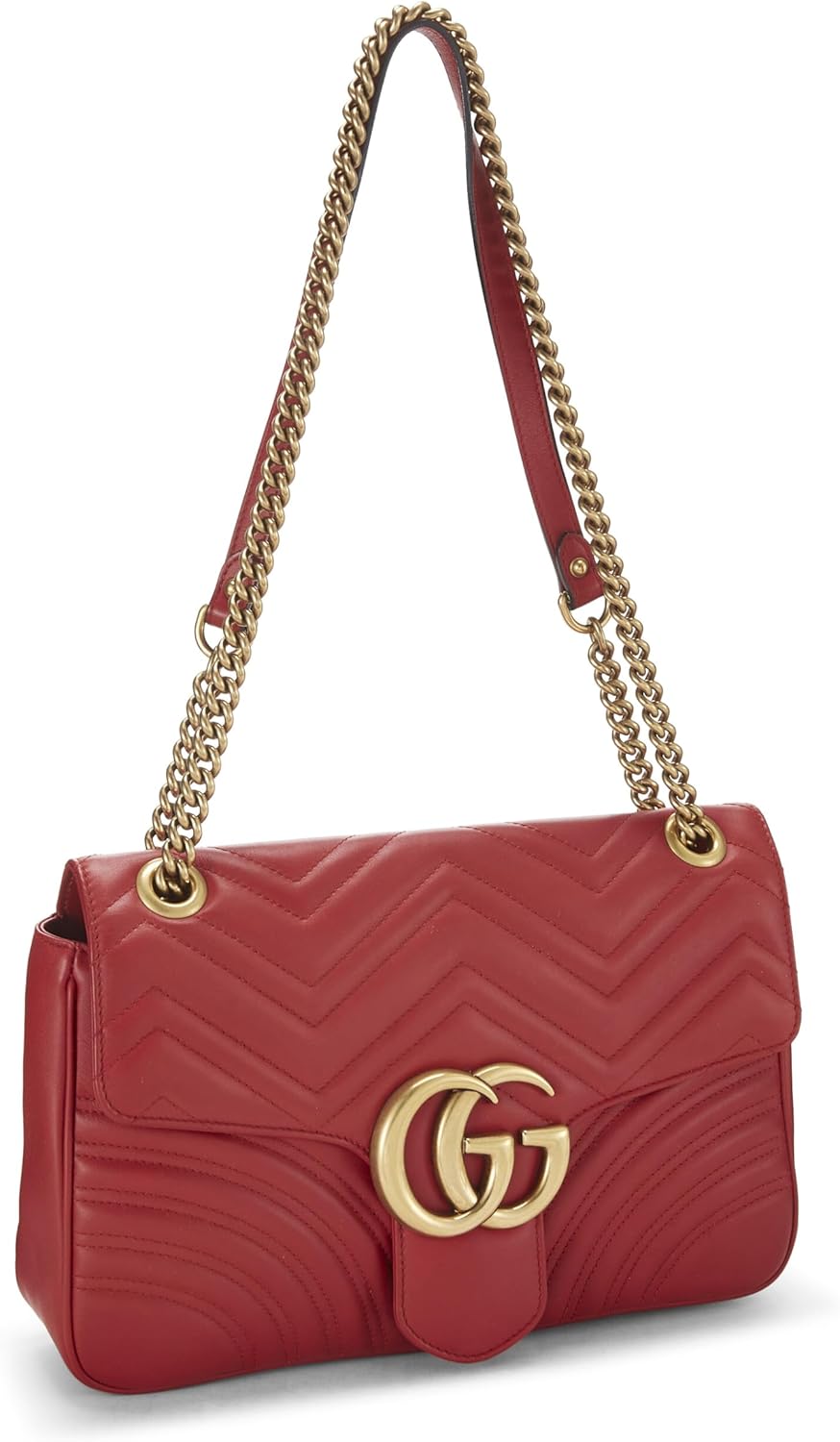 Gucci, Red Leather GG Marmont Shoulder Bag, Red