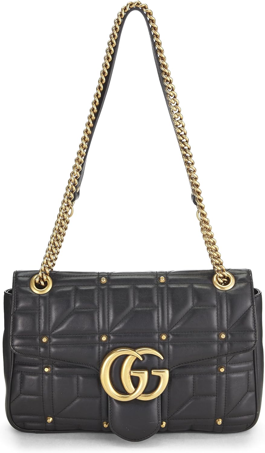 Gucci, Black Studded Leather GG Marmont Shoulder Bag, Black