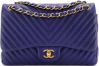 Chanel, Classic Double Flap Bag Chevron Lambskin Jumbo, Blue
