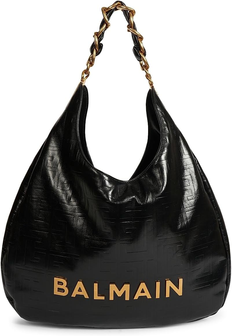 Balmain, 1945 Soft Cabas Embossed Leather Hobo Bag, Noir