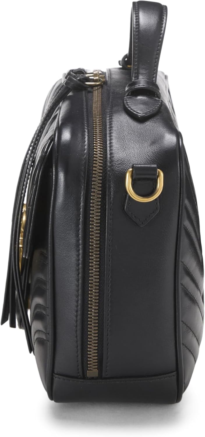 Gucci, Black Leather GG Marmont Top Handle Shoulder Bag Small, Black