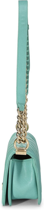 Chanel, Green Quilted Caviar Boy Small, Green