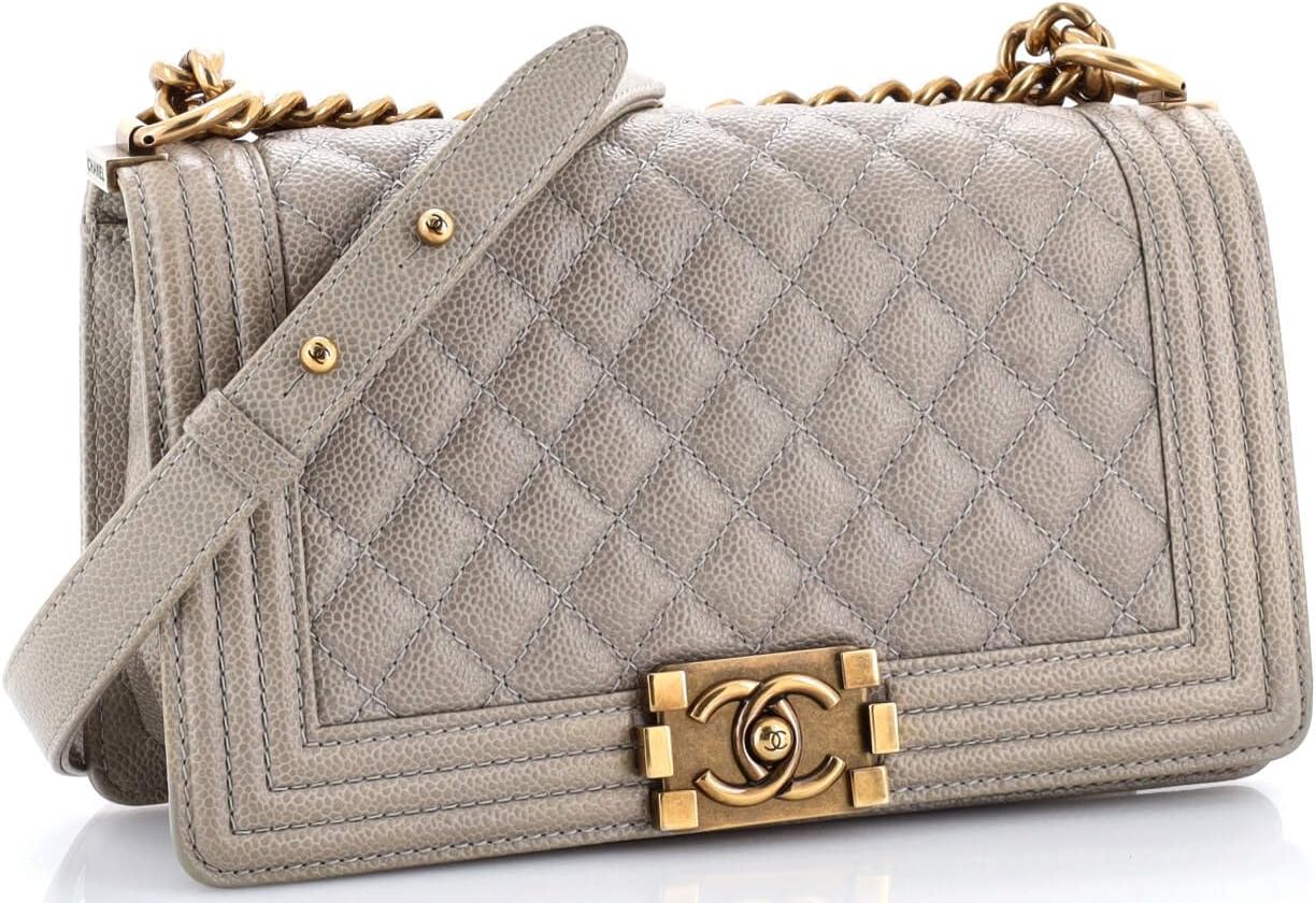 Chanel, Boy Flap Bag Quilted Caviar Old Medium, Gray