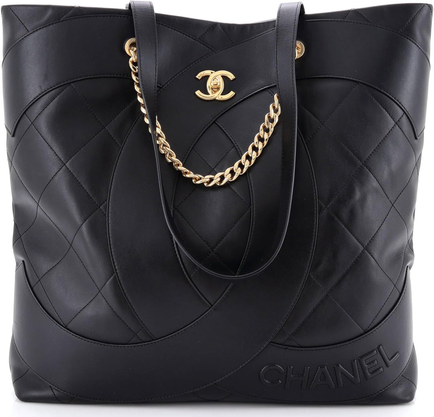 Chanel, Club Monaco Shopping Tote Quilted Lambskin Large, Black