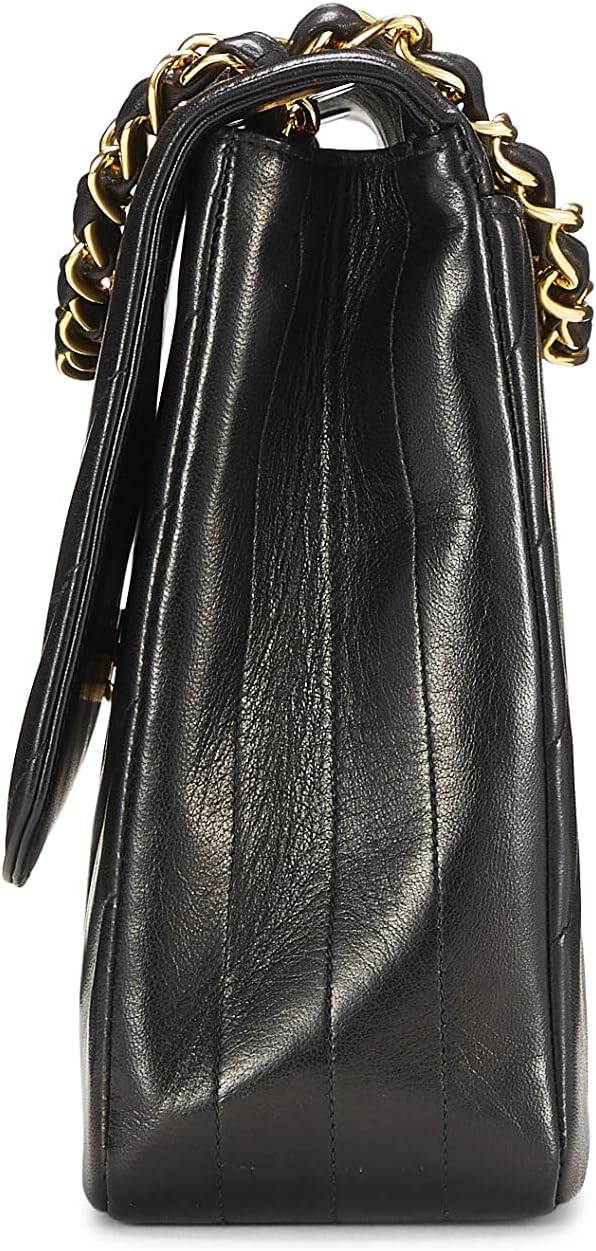 Chanel, Black Diagonal Lambskin Flap Jumbo, Black