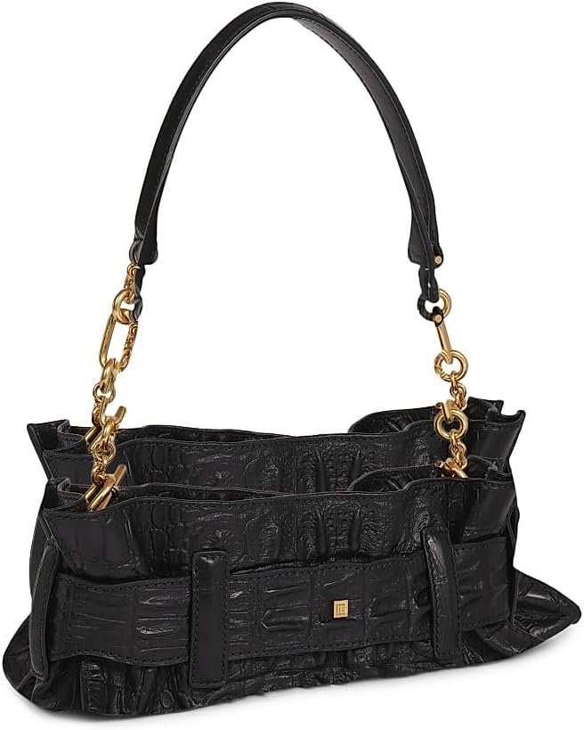 Balmain, Mini Anthem Croc-Embossed Leather Shoulder Bag, Noir