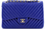 Chanel, Classic Double Flap Bag Chevron Lambskin Jumbo, Blue