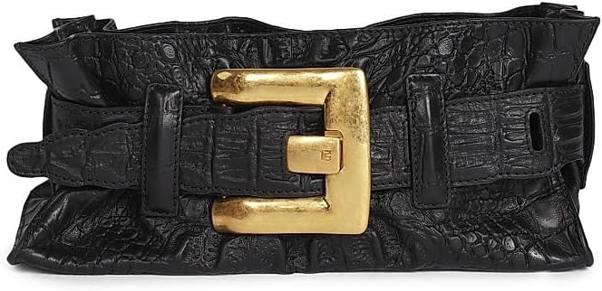 Balmain, Mini Anthem Croc-Embossed Leather Shoulder Bag, Noir