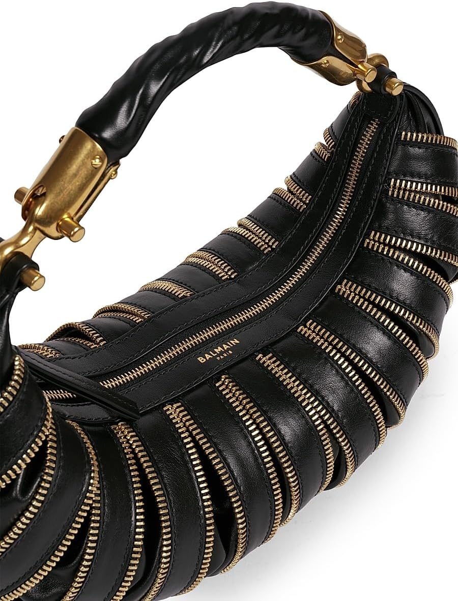 Balmain, Medium Ebene Leather Top Handle Bag, Noir