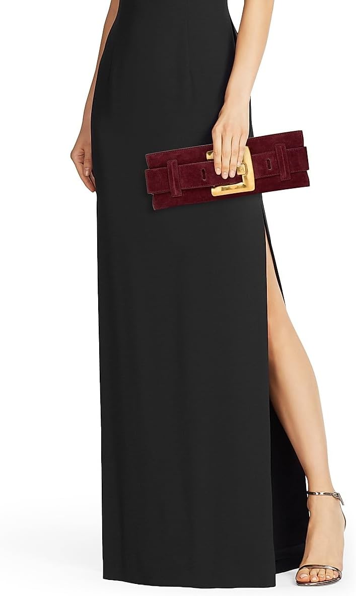 Balmain, Mini Anthem Suede Clutch Bag, Bordeaux