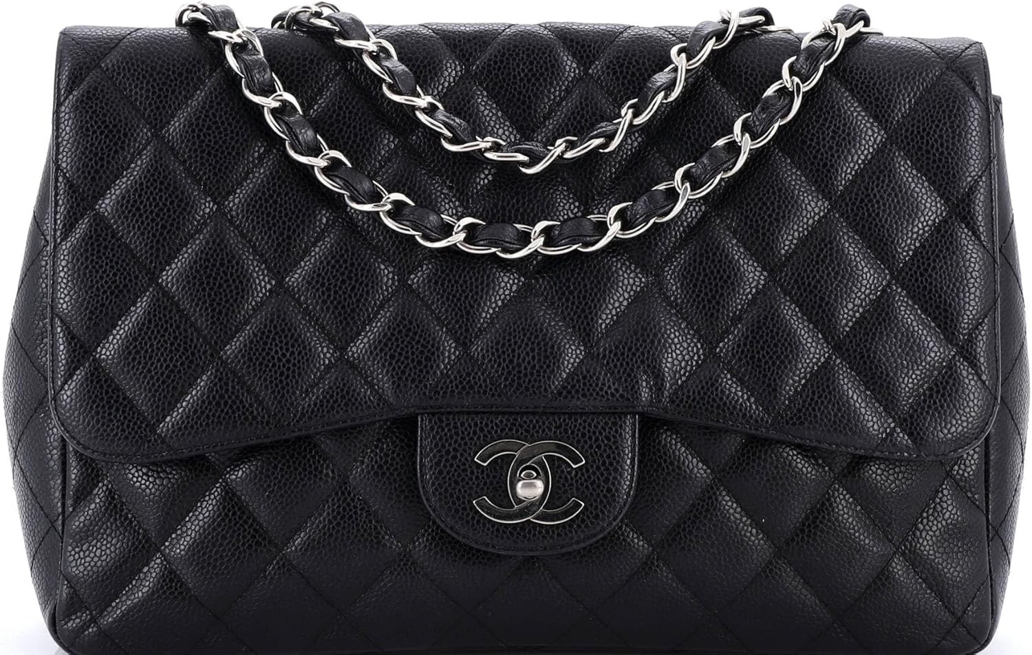 Chanel, Classic Single Flap Bag Quilted Caviar Jumbo, Black