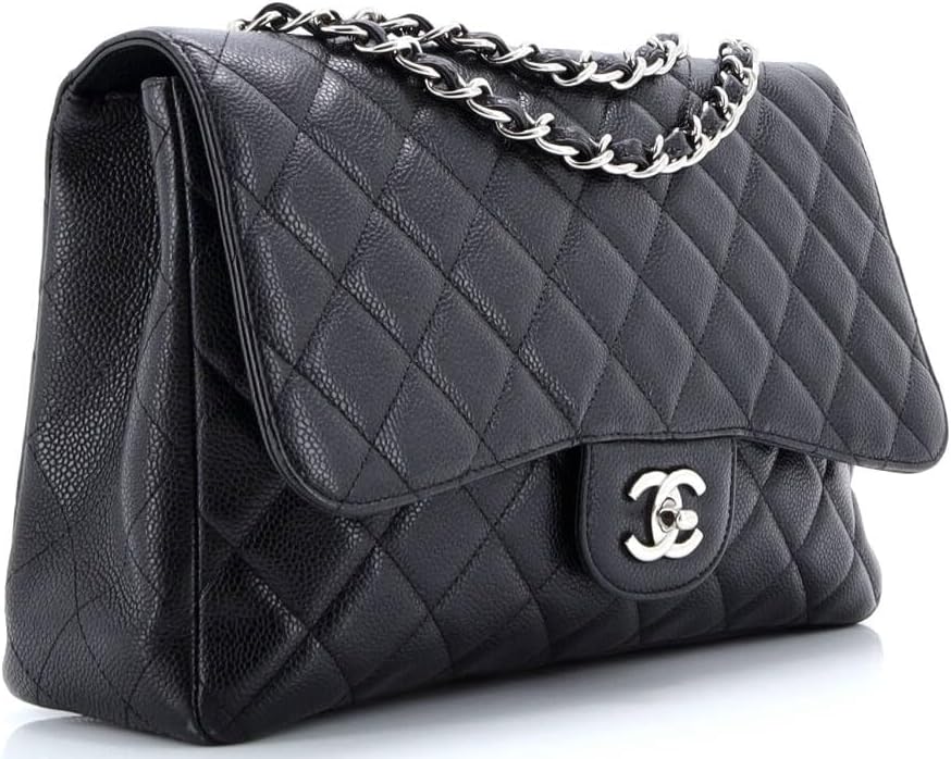 Chanel, Classic Single Flap Bag Quilted Caviar Jumbo, Black