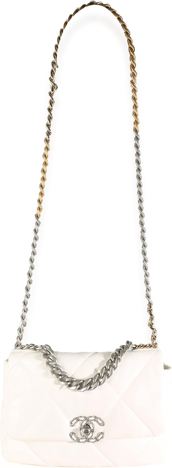 Chanel, White Quilted Lambskin Small 19 Flap Bag, White