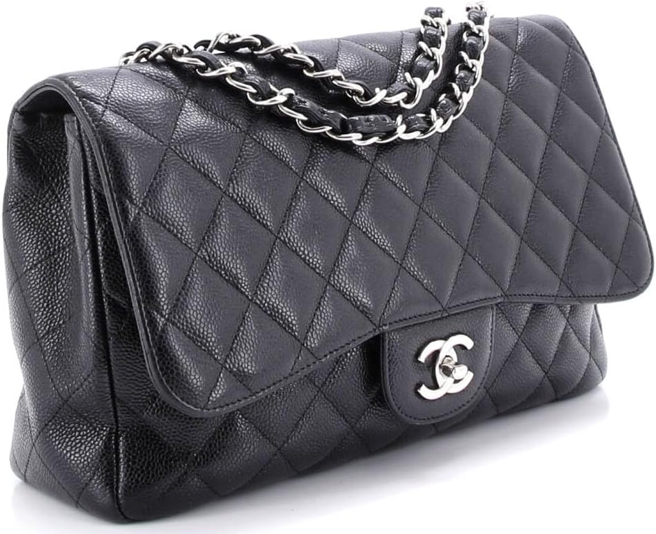 Chanel, Classic Single Flap Bag Quilted Caviar Jumbo, Black