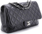 Chanel, Classic Single Flap Bag Quilted Caviar Jumbo, Black
