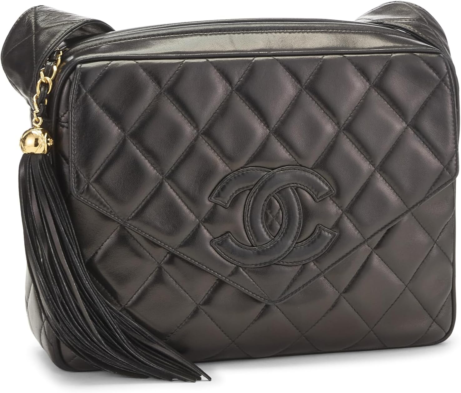Chanel, Black Quilted Lambskin Envelope Flap Shoulder Bag, Black