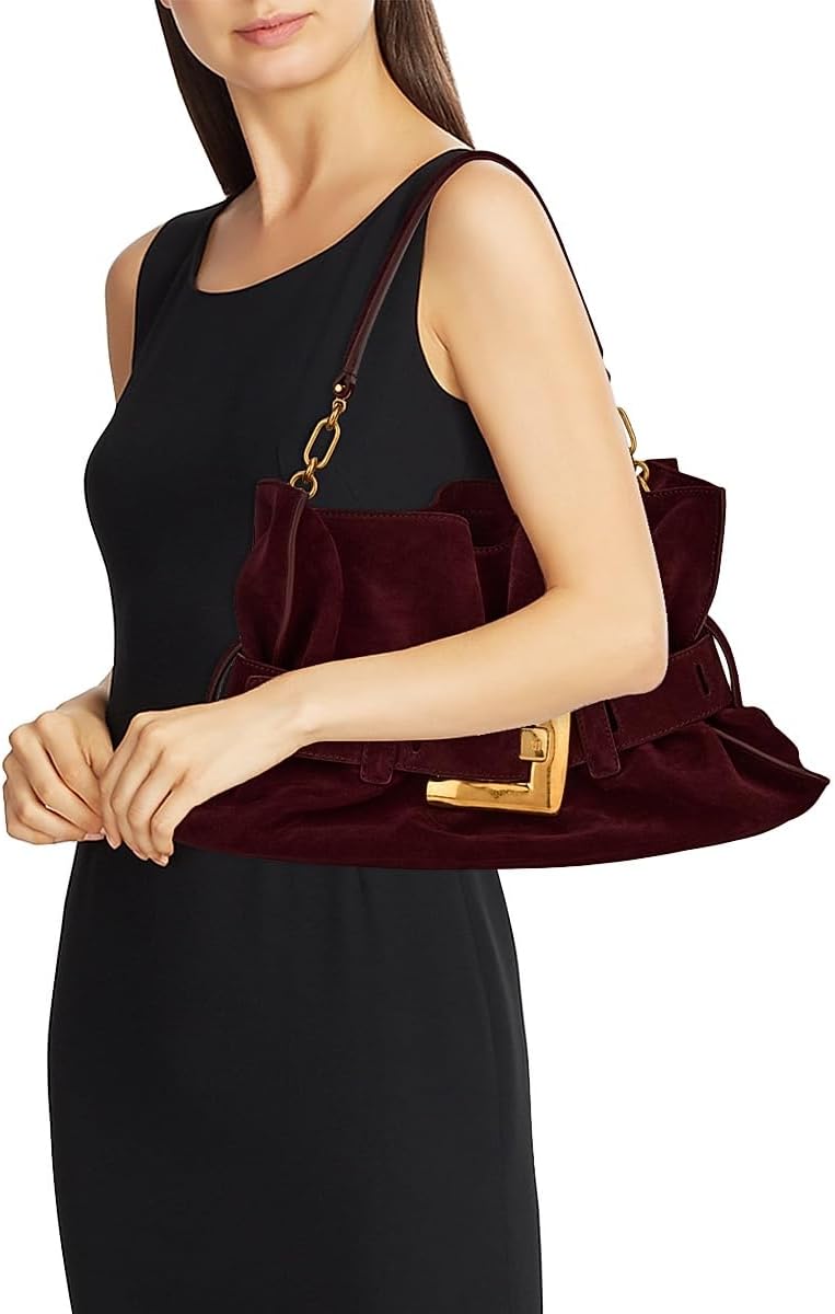 Balmain, Medium Anthem Suede Shoulder Bag, Bordeaux