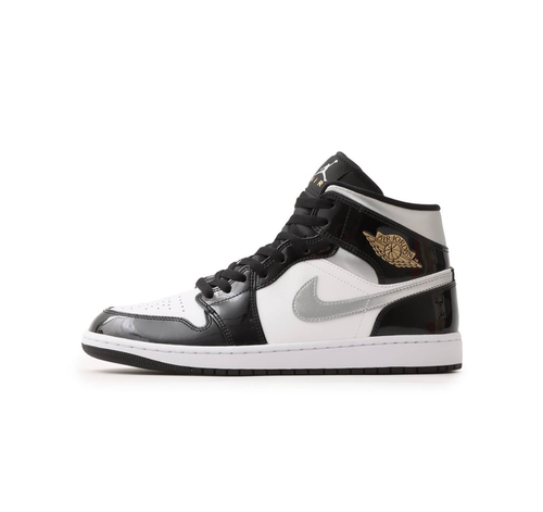 Nike Air Jordan 1 Mid SE Patent Black White Metallic HV0789-010 Men's Size