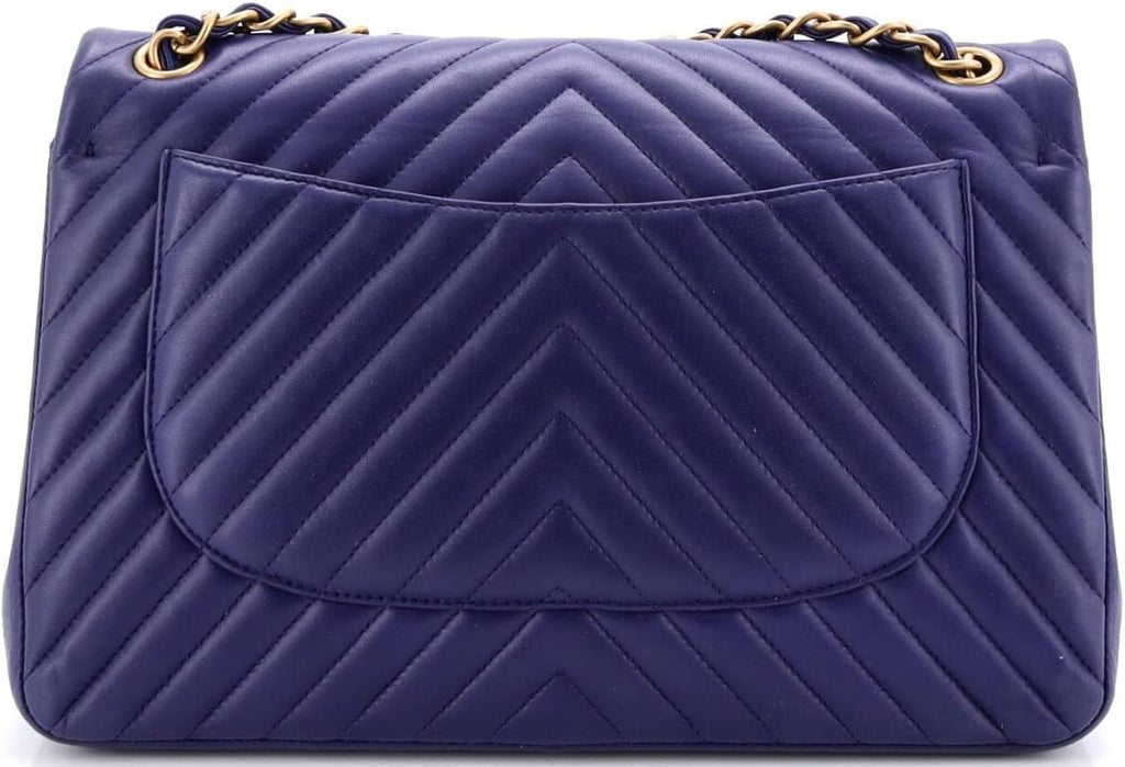 Chanel, Classic Double Flap Bag Chevron Lambskin Jumbo, Blue