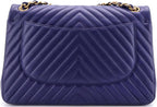 Chanel, Classic Double Flap Bag Chevron Lambskin Jumbo, Blue