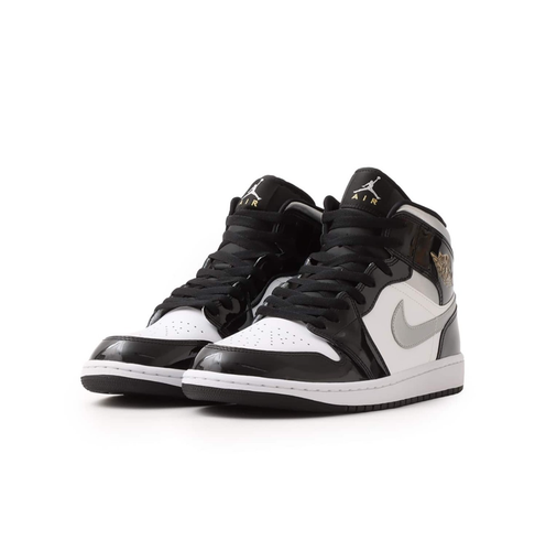 Nike Air Jordan 1 Mid SE Patent Black White Metallic HV0789-010 Men's Size