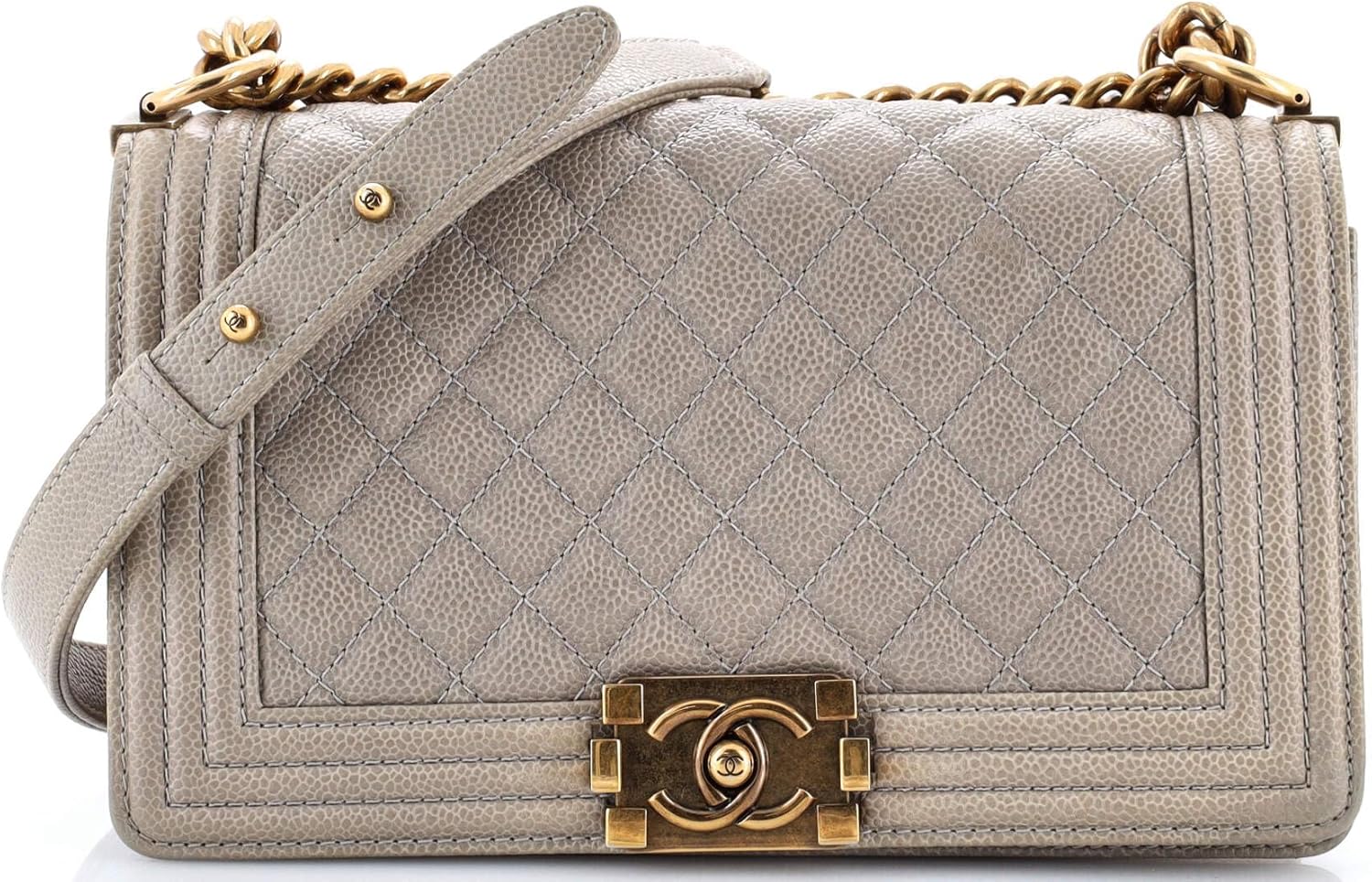 Chanel, Boy Flap Bag Quilted Caviar Old Medium, Gray