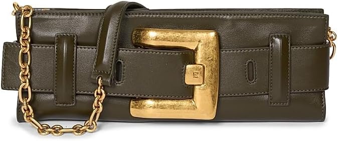 Balmain, Anthem Leather Buckle Clutch, Jungle