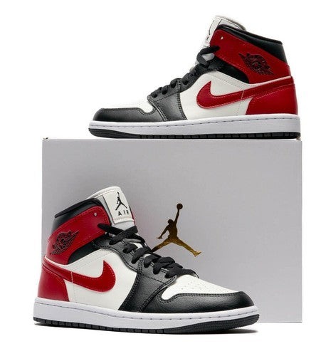 Nike Air Jordan 1 Mid Gym Red Off Noir BQ6472-160 Women's Size