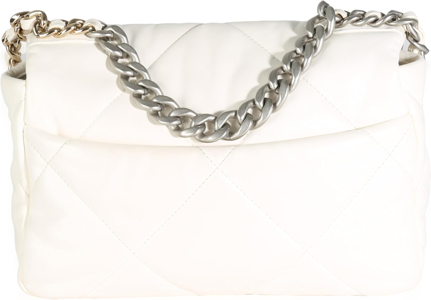 Chanel, White Quilted Lambskin Small 19 Flap Bag, White