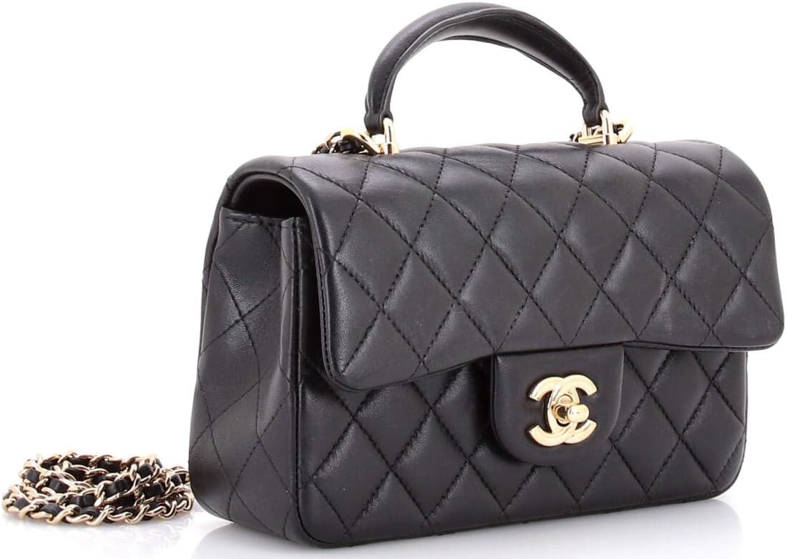 Chanel, Classic Single Flap Top Handle Bag Quilted Lambskin Mini, Black