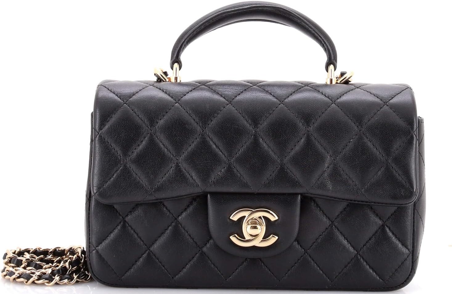 Chanel, Classic Single Flap Top Handle Bag Quilted Lambskin Mini, Black